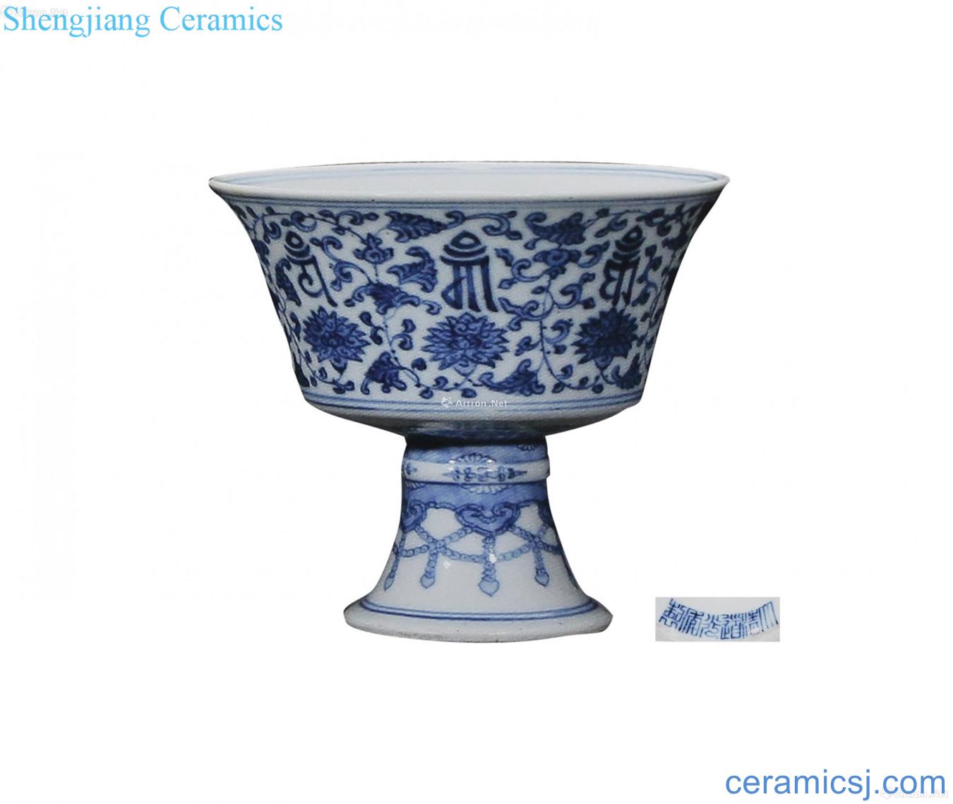 Blue and white Sanskrit footed cup flowers