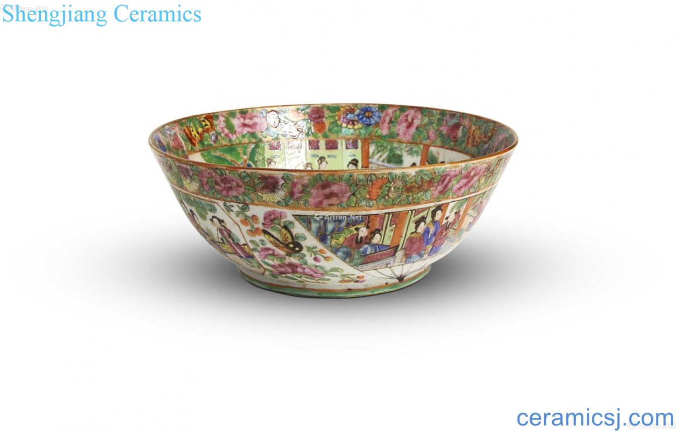 Canton enamel maid-in-waiting YouChun figure mouth bowl straight