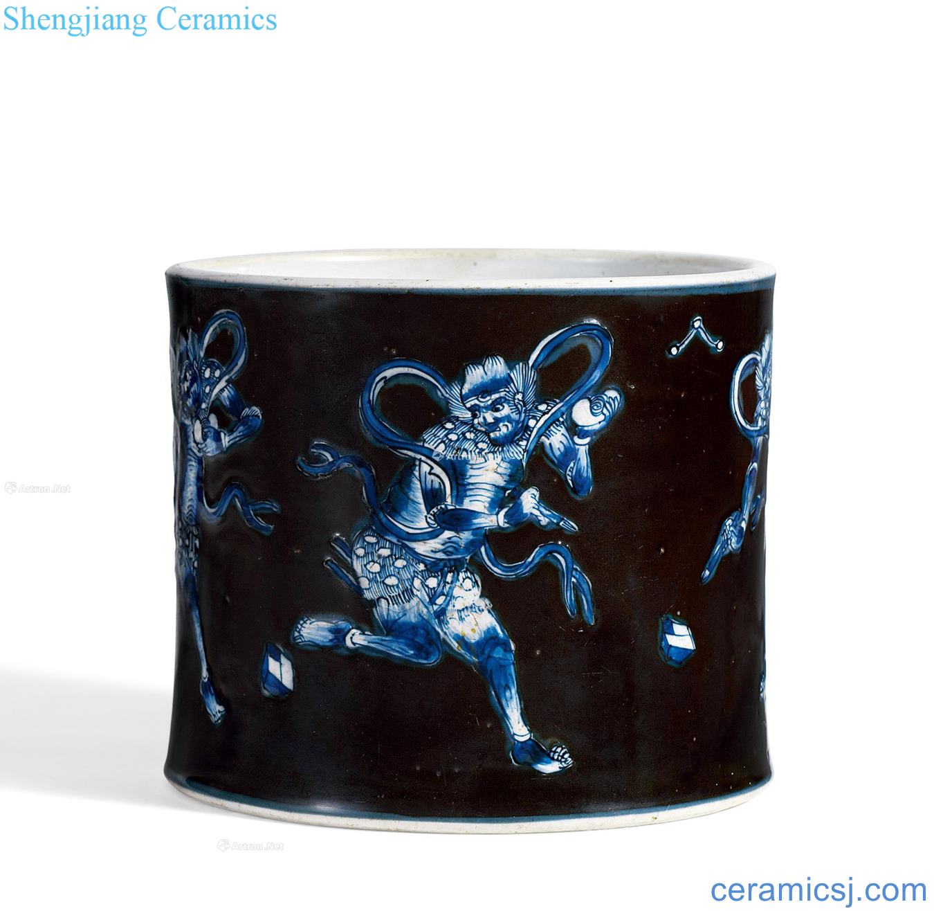 The qing emperor kangxi to blue and white ink kuixing bucket pen container