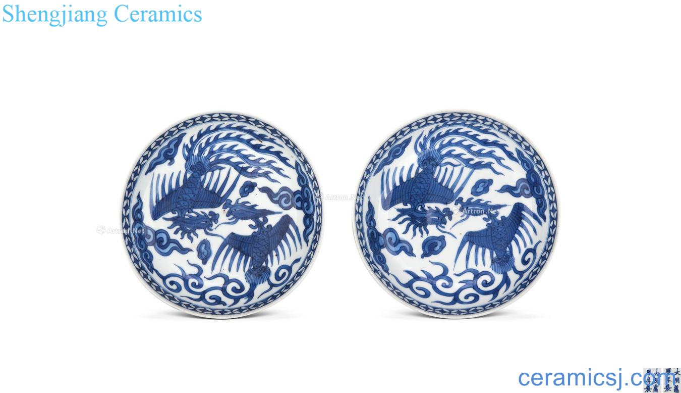 Ming wanli Blue and white double phoenix tray (a)