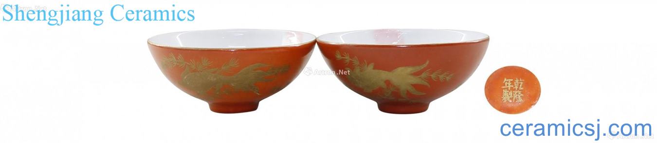 Red glaze colour fish algae green-splashed bowls