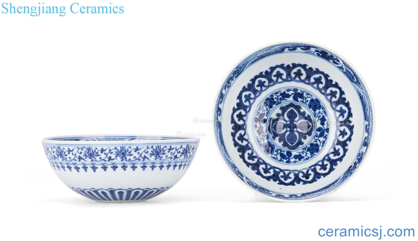 Qing yongzheng Blue and white tie up lotus flower grain steamed bread heart bowl (a)