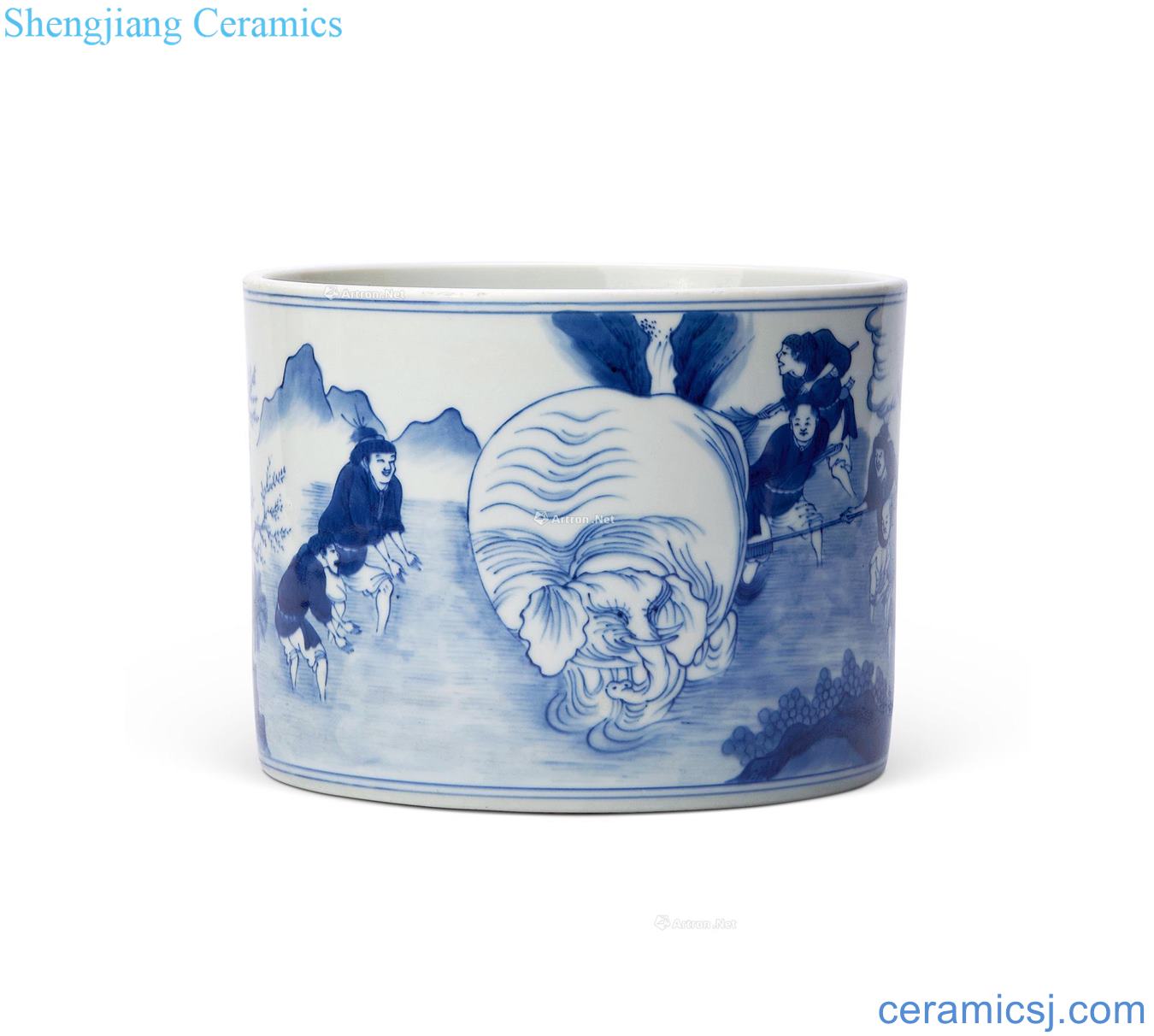 The qing emperor kangxi porcelain wash like figure pen container