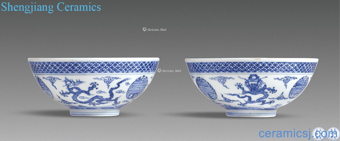 The qing emperor kangxi Blue and white light tracing longfeng green-splashed bowls (a)