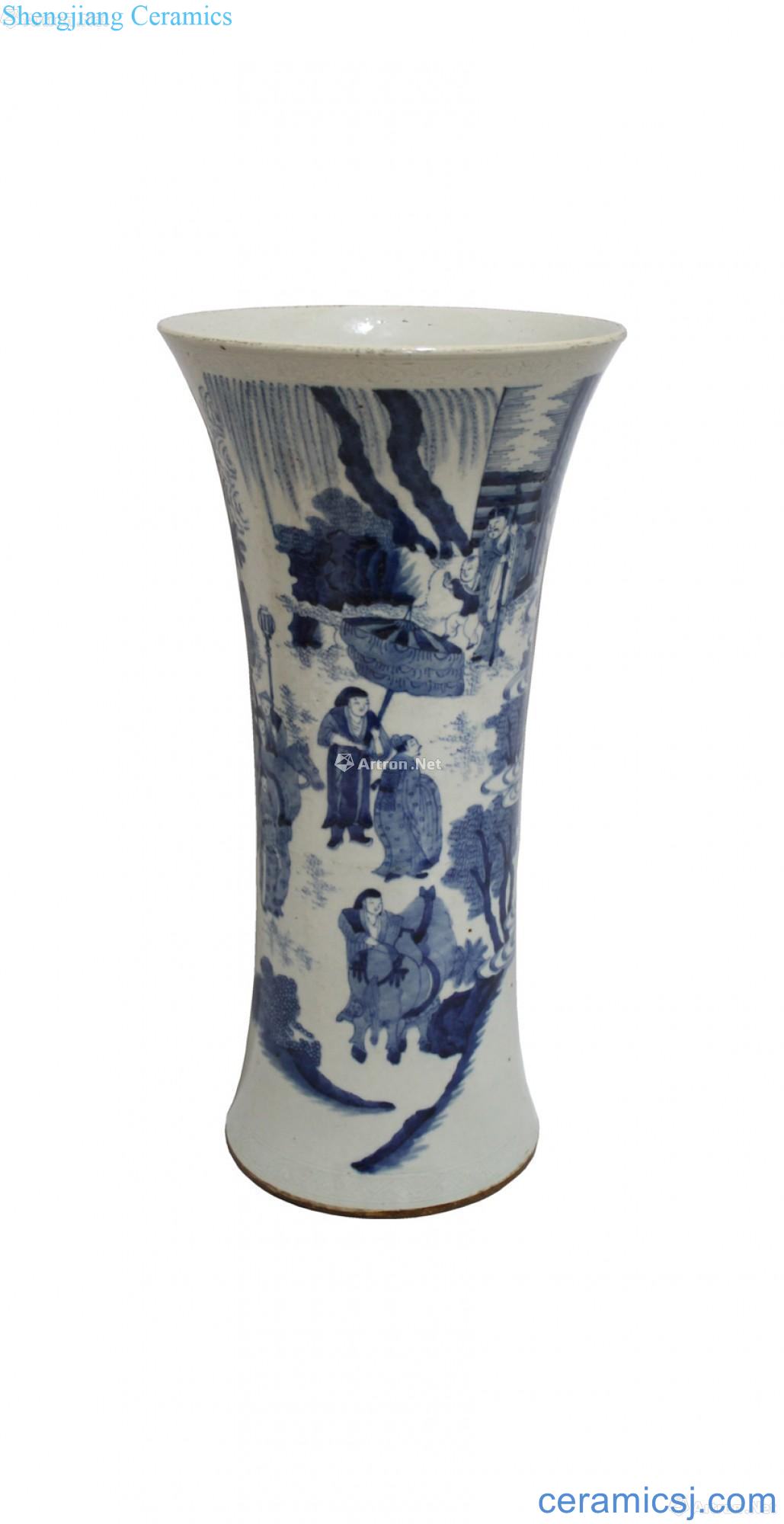 Blue and white flower vase with characters