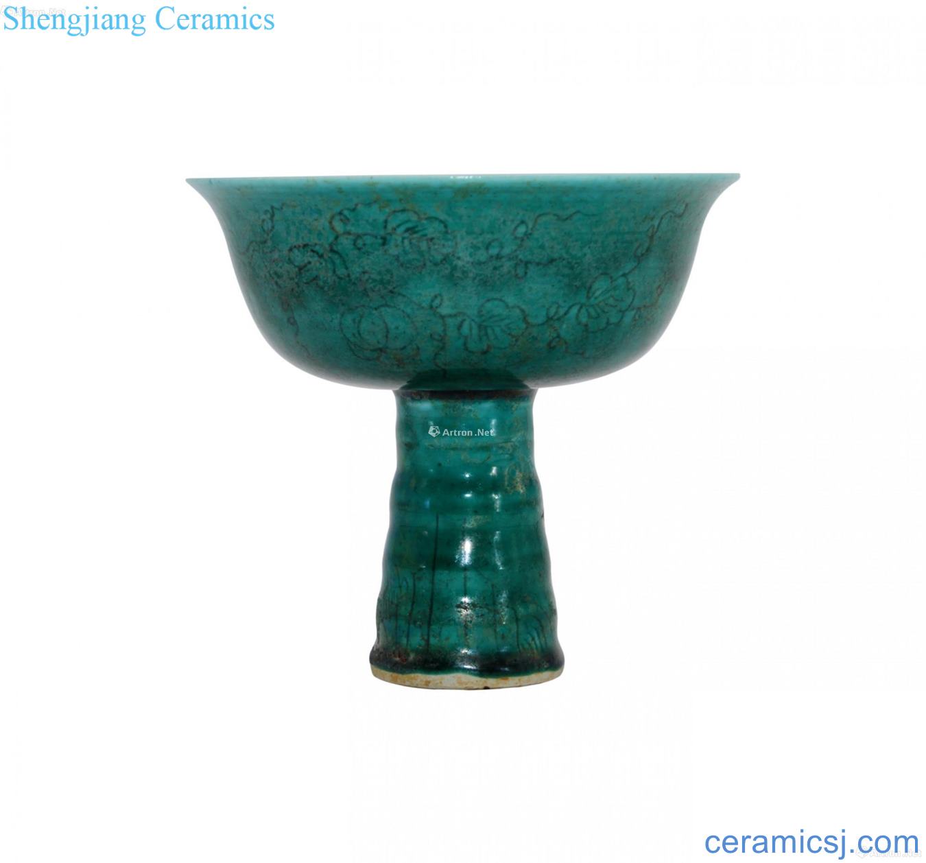 Malachite green glaze footed bowl