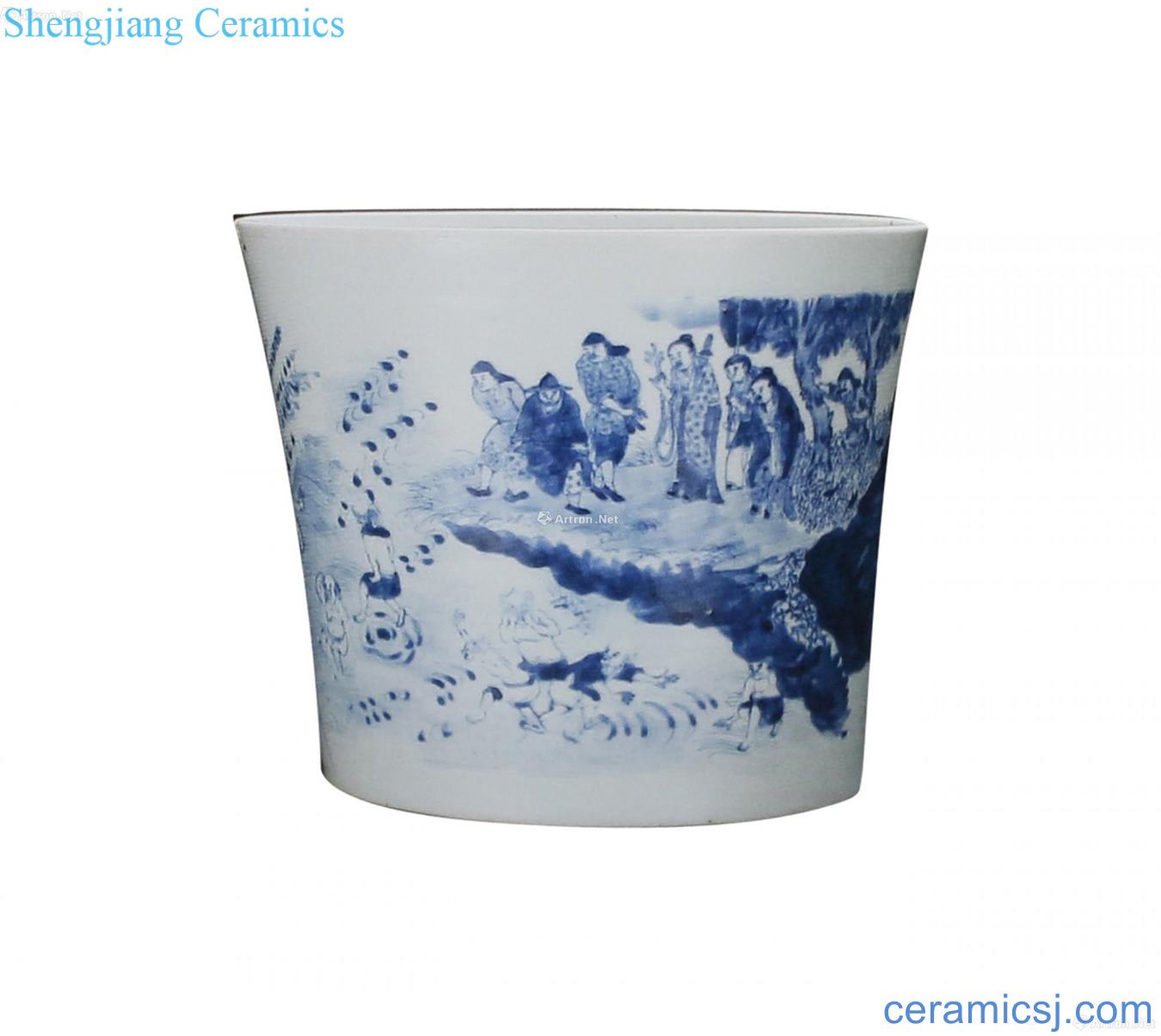 Blue and white dayu water conservancy brush pot