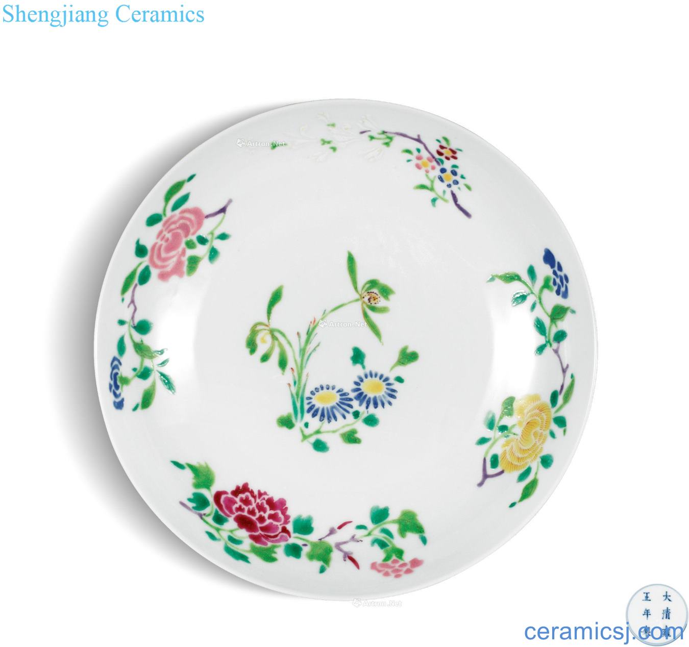 Qing yongzheng pastel folding flower tray