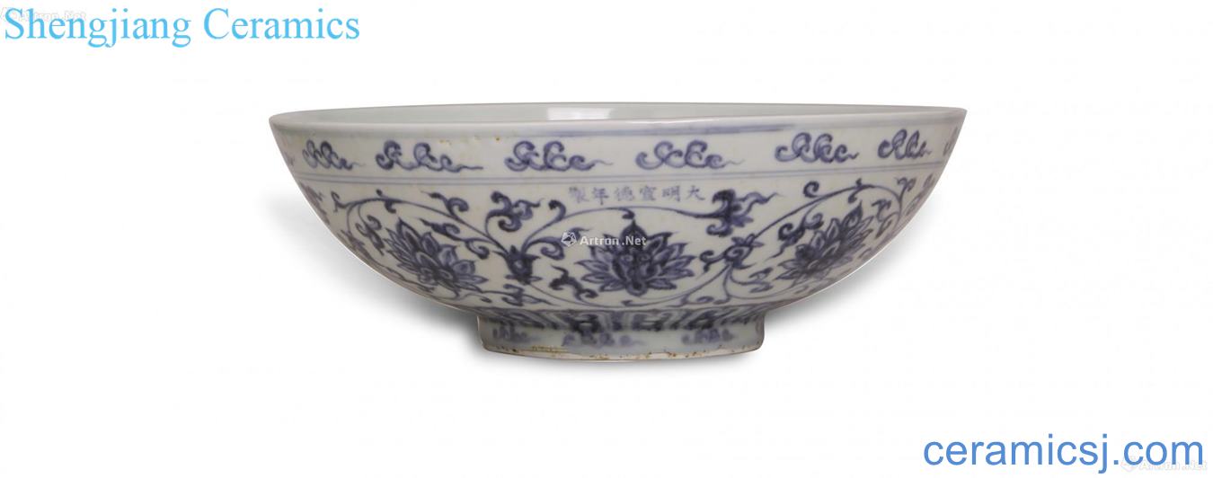 Blue and white lotus flower grain big bowl