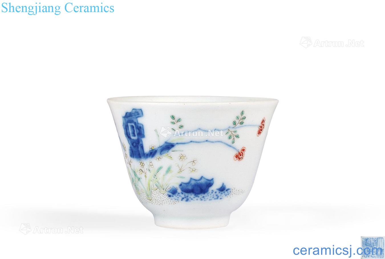 Qing daoguang Blue and white enamel flora cup