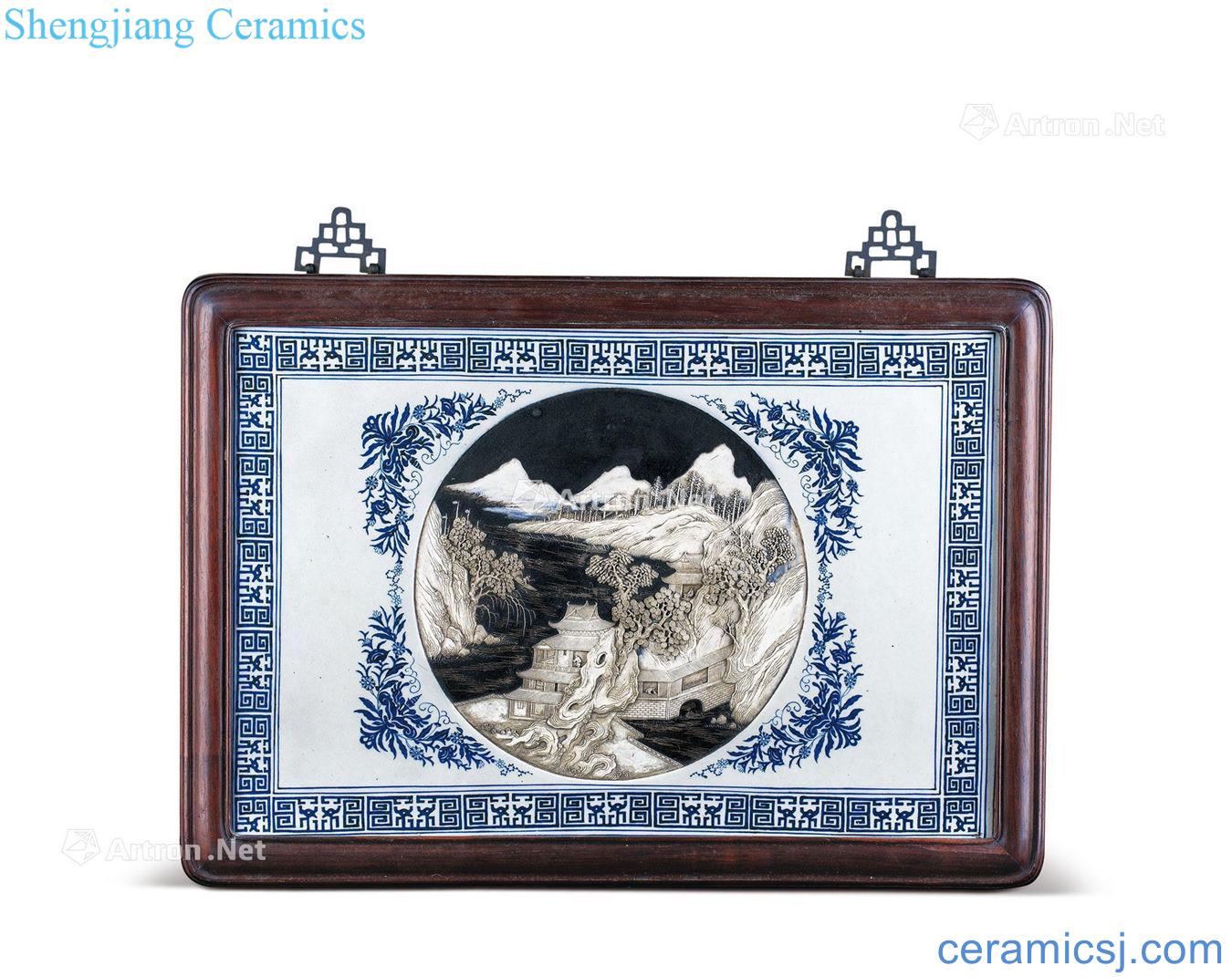 Qing porcelain medallion landscape character relief porcelain plate