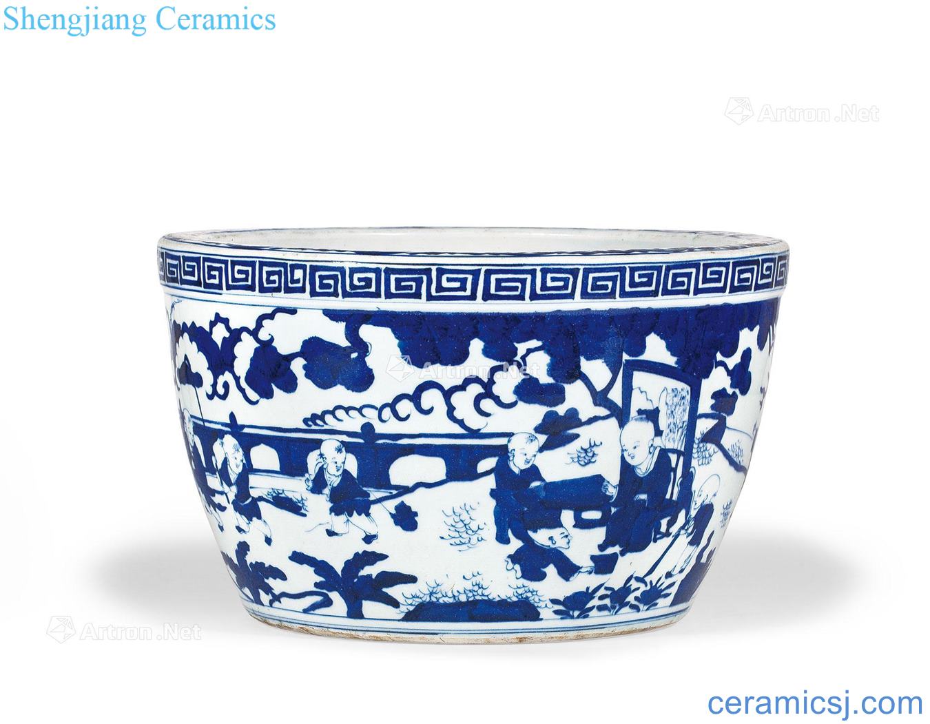 MingJia wan Blue and white YingXiWen cylinder