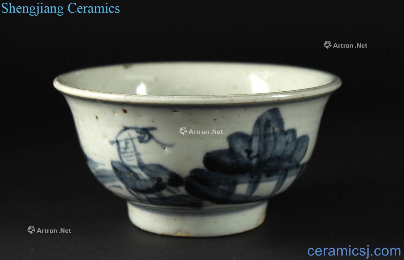 People in early Ming dynasty kiln porcelain grain bowl of freehand brushwork in traditional Chinese characters