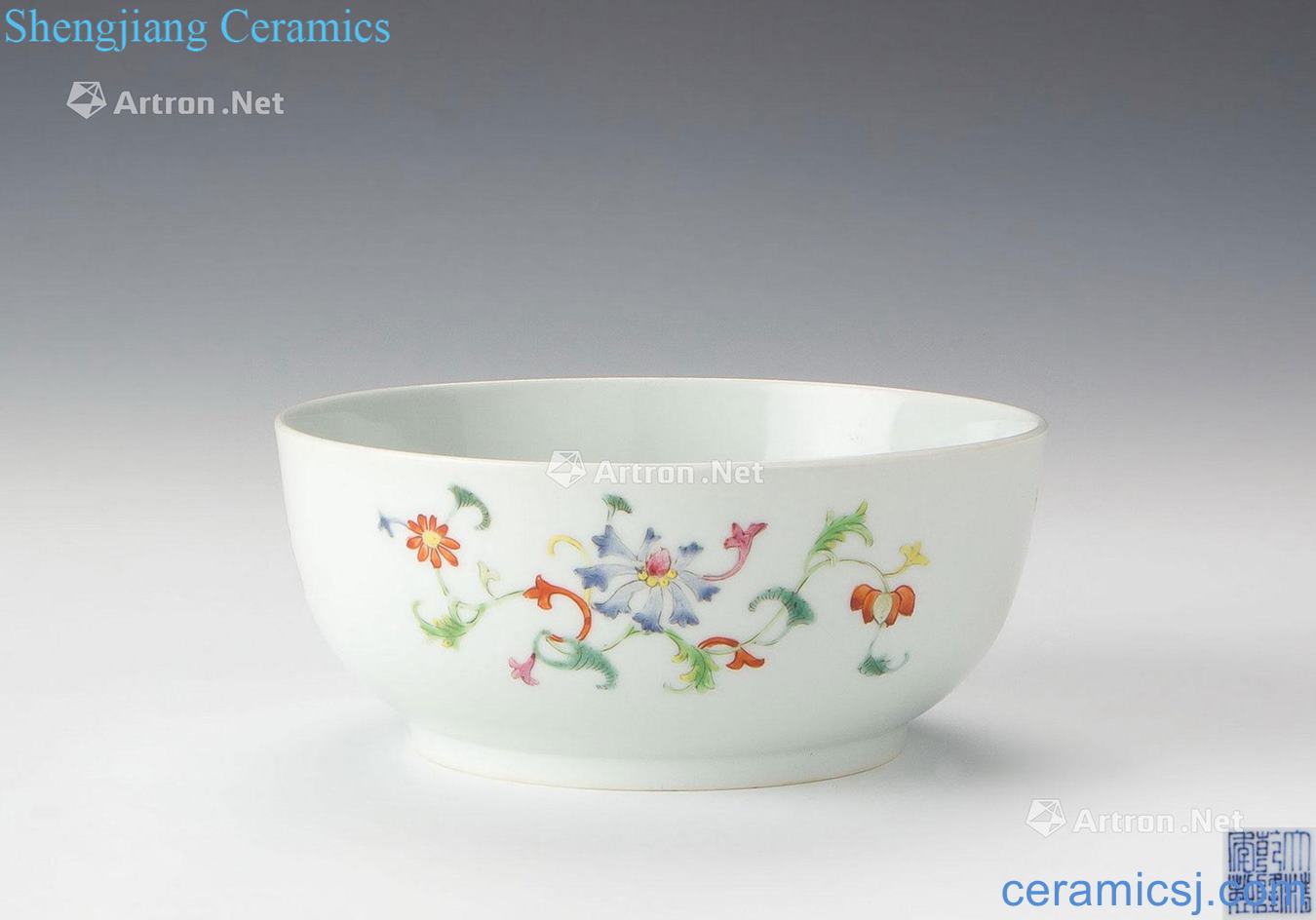 Qing qianlong pastel flowers grain pier bowl