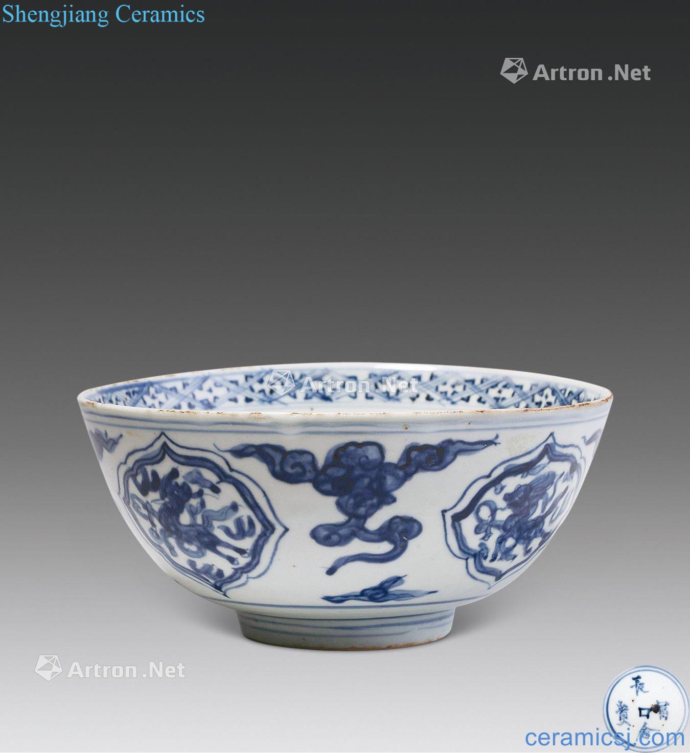 MingZhengDe Blue and white hippocampus green-splashed bowls