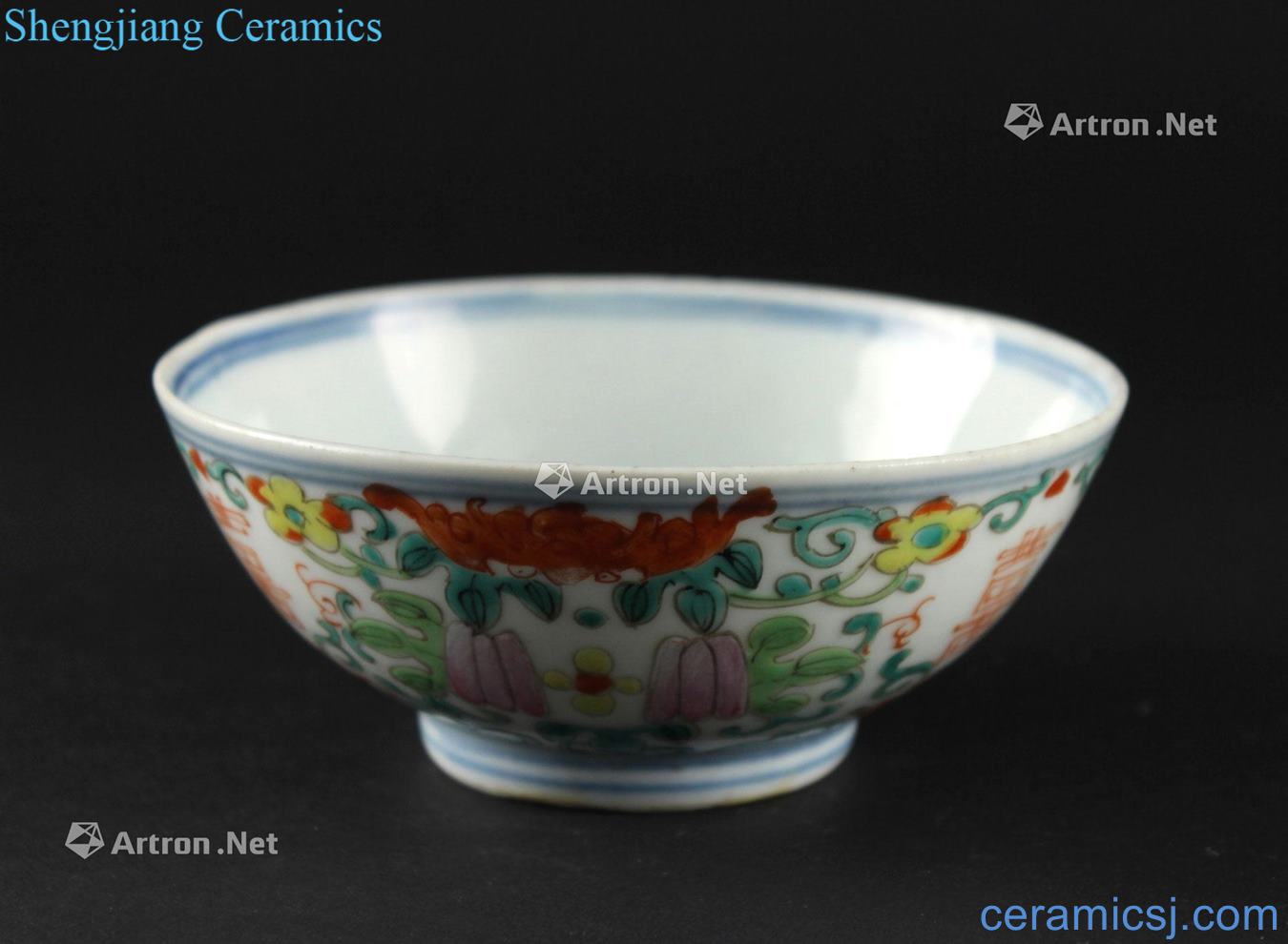 The late qing dynasty blue-and-white add ferro ShouXi green-splashed bowls