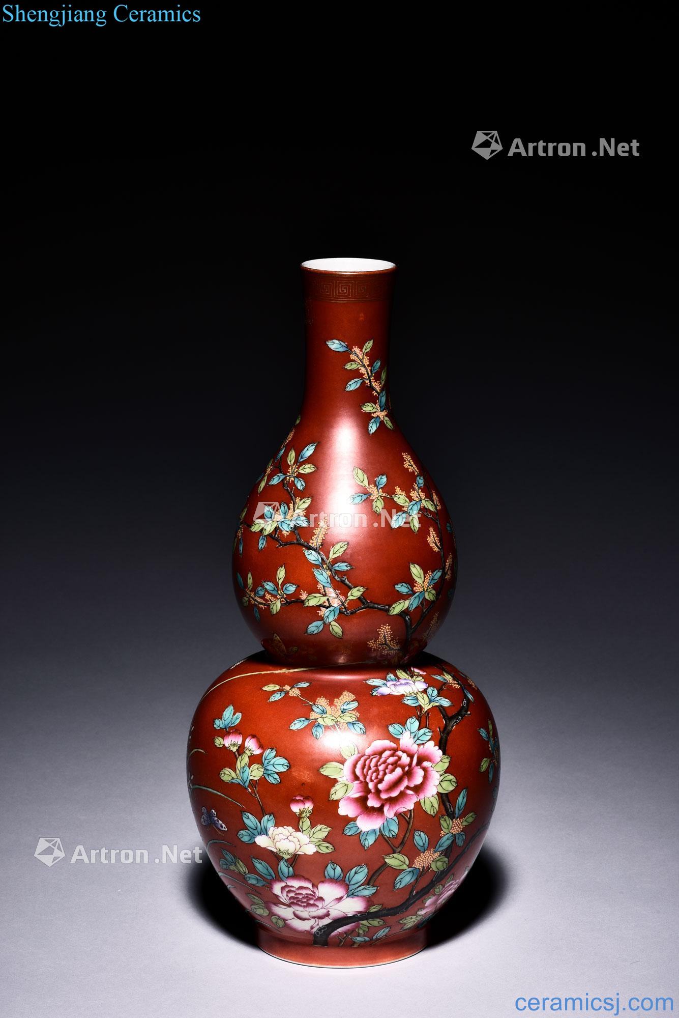 Black powder enamel coral red bottle gourd