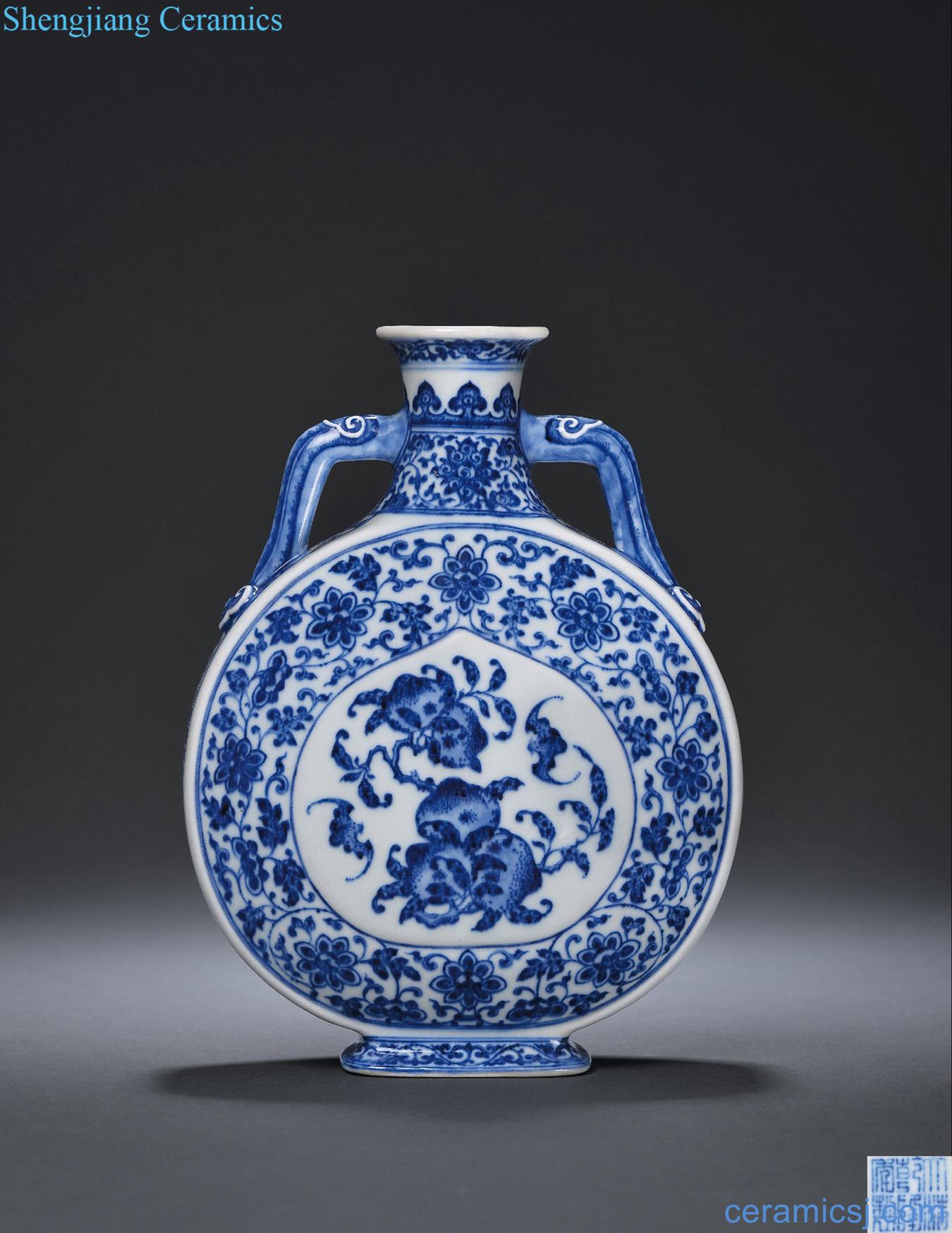 Blue and white bat shou wen qing qianlong flat bottles