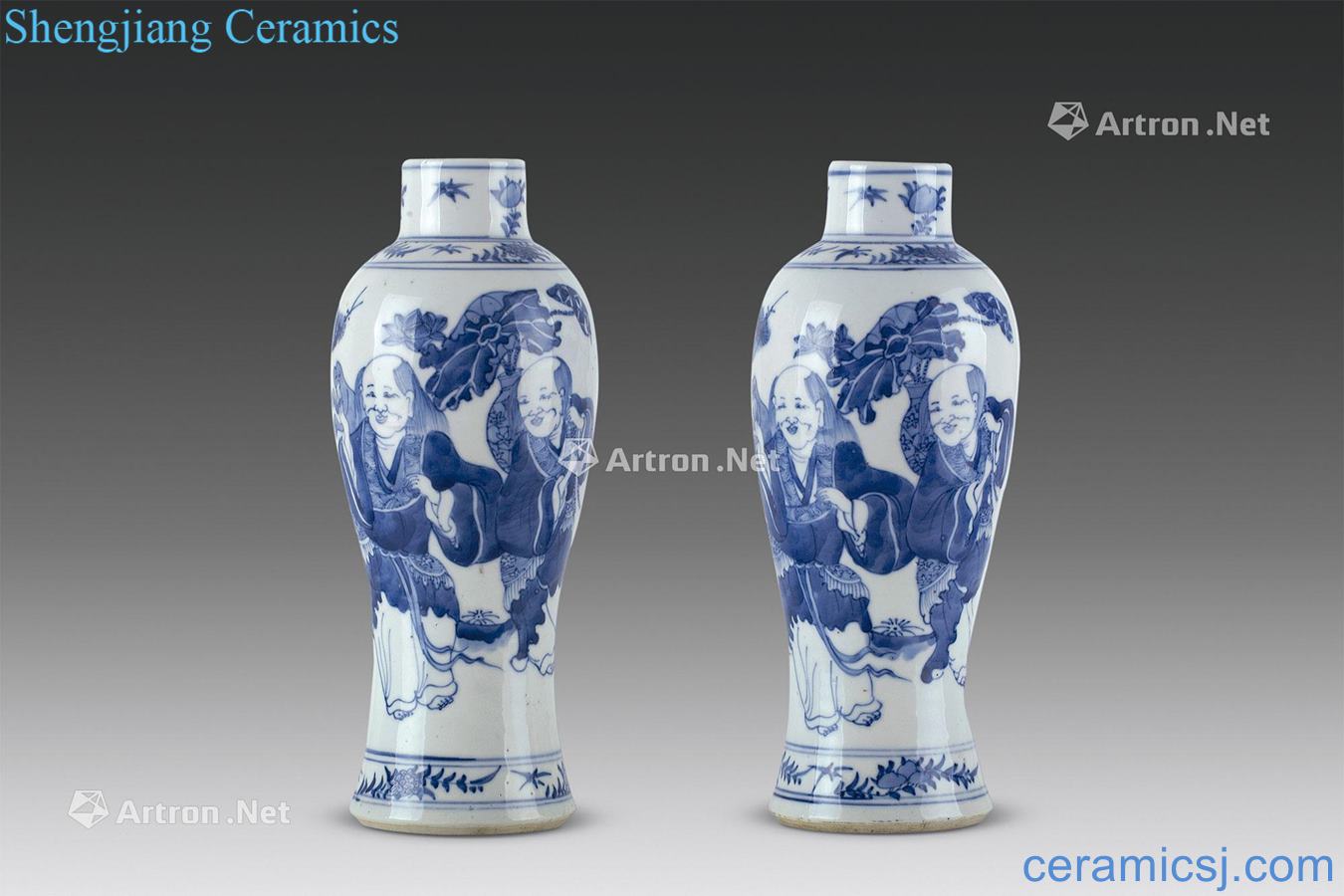 Qing dynasty blue and white and two fairy grain bottle (a)