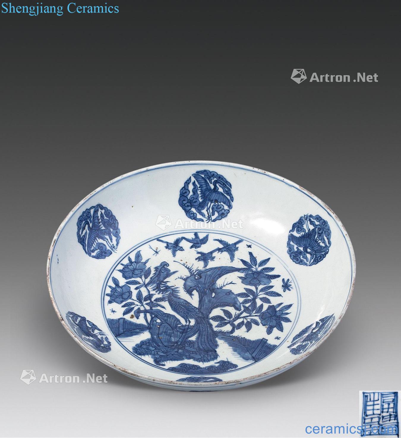 Ming Blue and white birds pay homage to the king tray