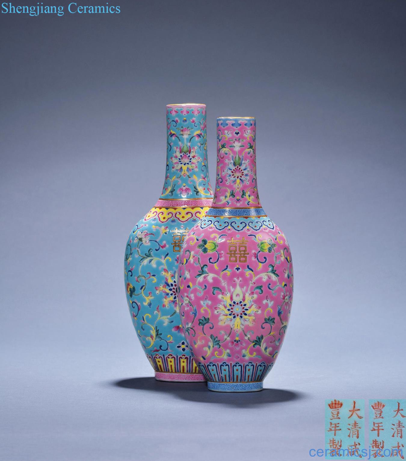 Qing xianfeng pastel flowers add jinbao phase double bottles