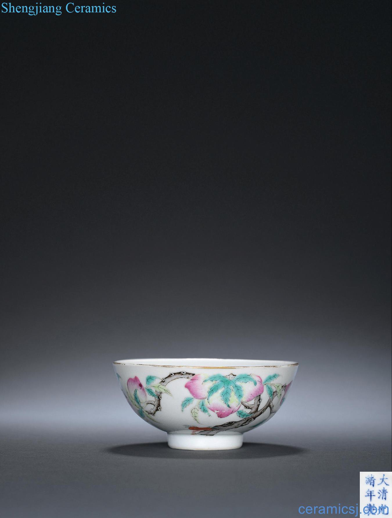 Pastel peach reign of qing emperor guangxu green-splashed bowls