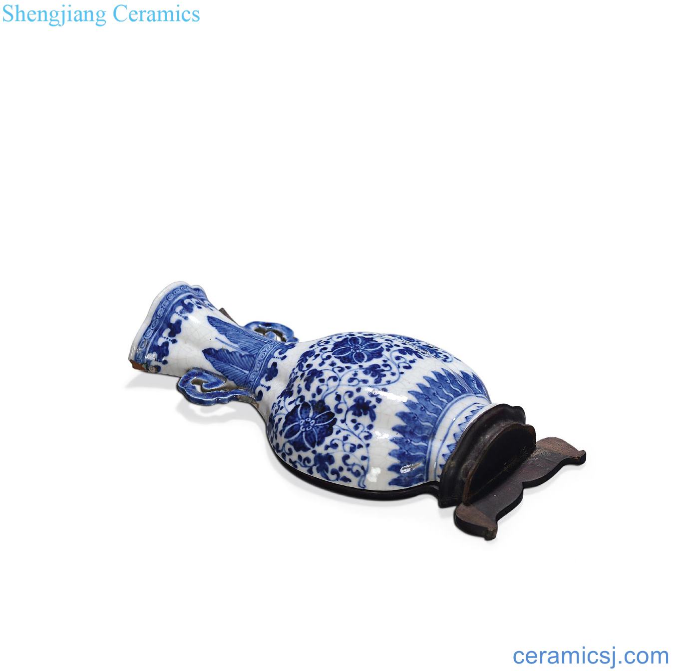 Mid qing Blue and white flower grain wall bottle wrapped branches