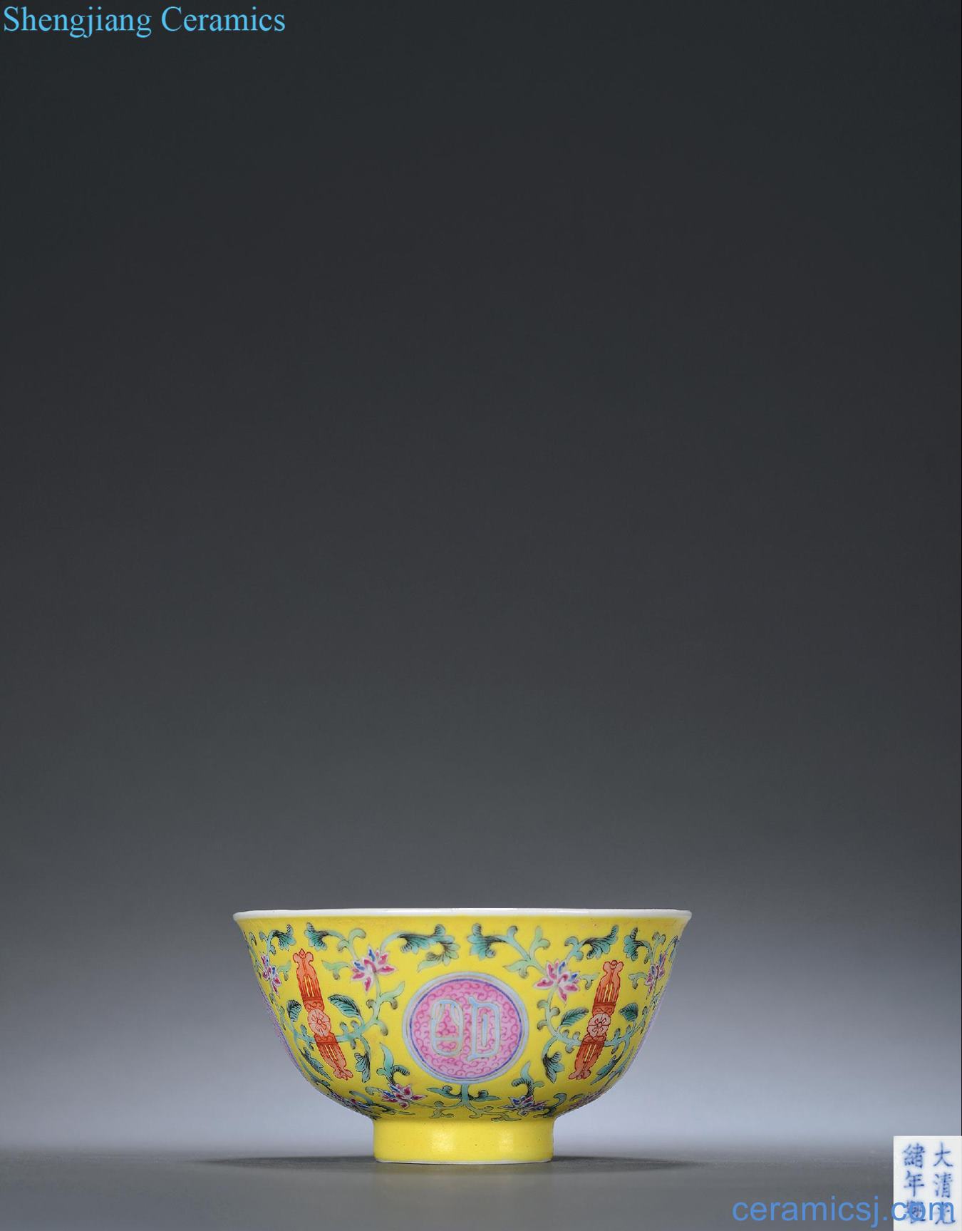 Qing guangxu To pastel yellow medallion "Buddha" Ming daily bowl