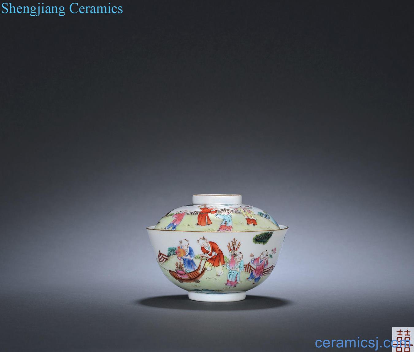 Qing jiaqing pastel figure tureen baby play