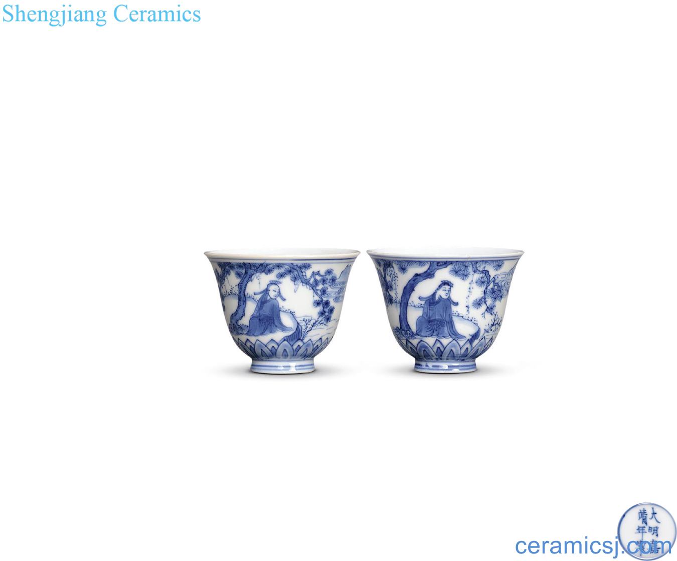 The qing emperor kangxi Blue and white panasonic cross the small cup