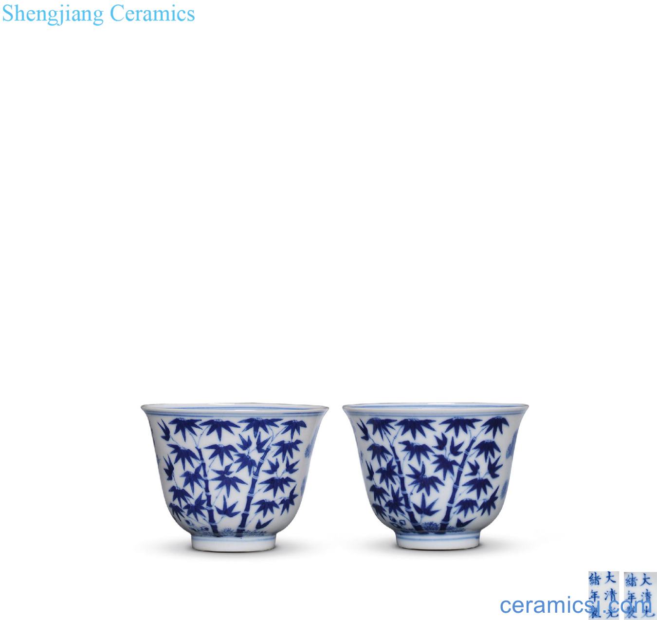 Qing guangxu Blue and white shochiku plum cup (a)