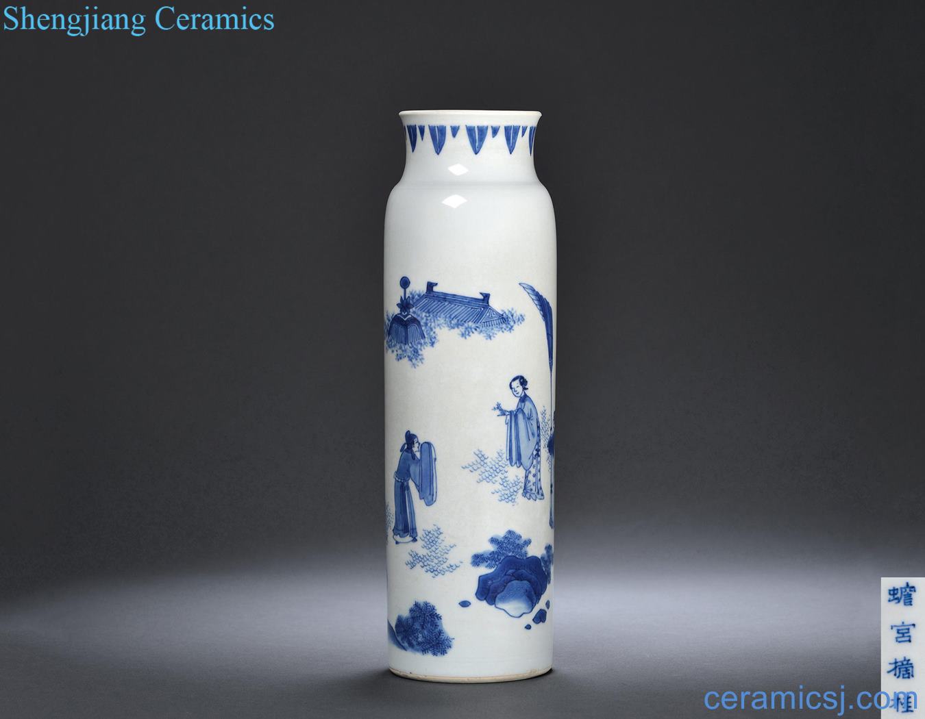 Qing shunzhi blue and white "toad hall won" the small bottle