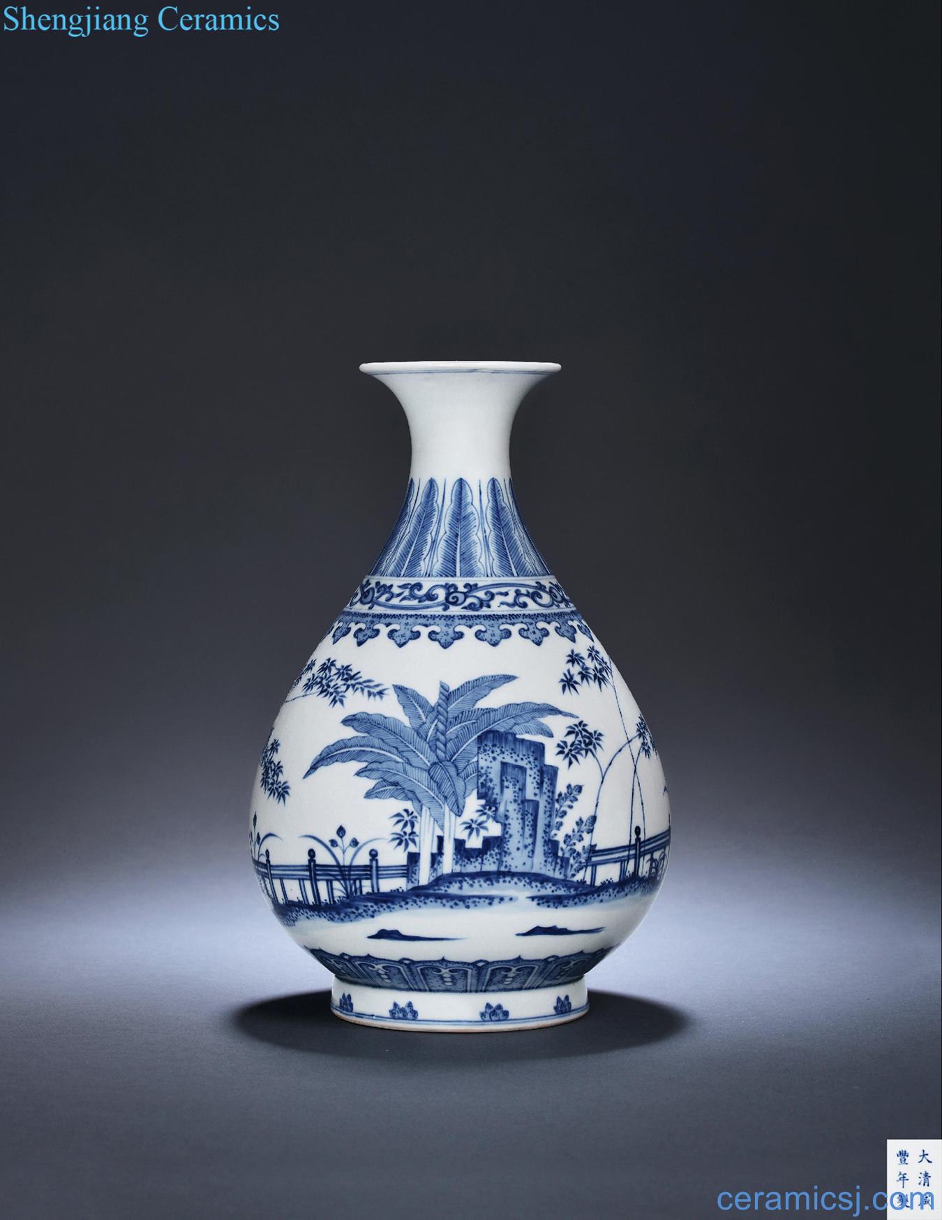 Qing xianfeng Blue and white bamboo stone plantain okho spring