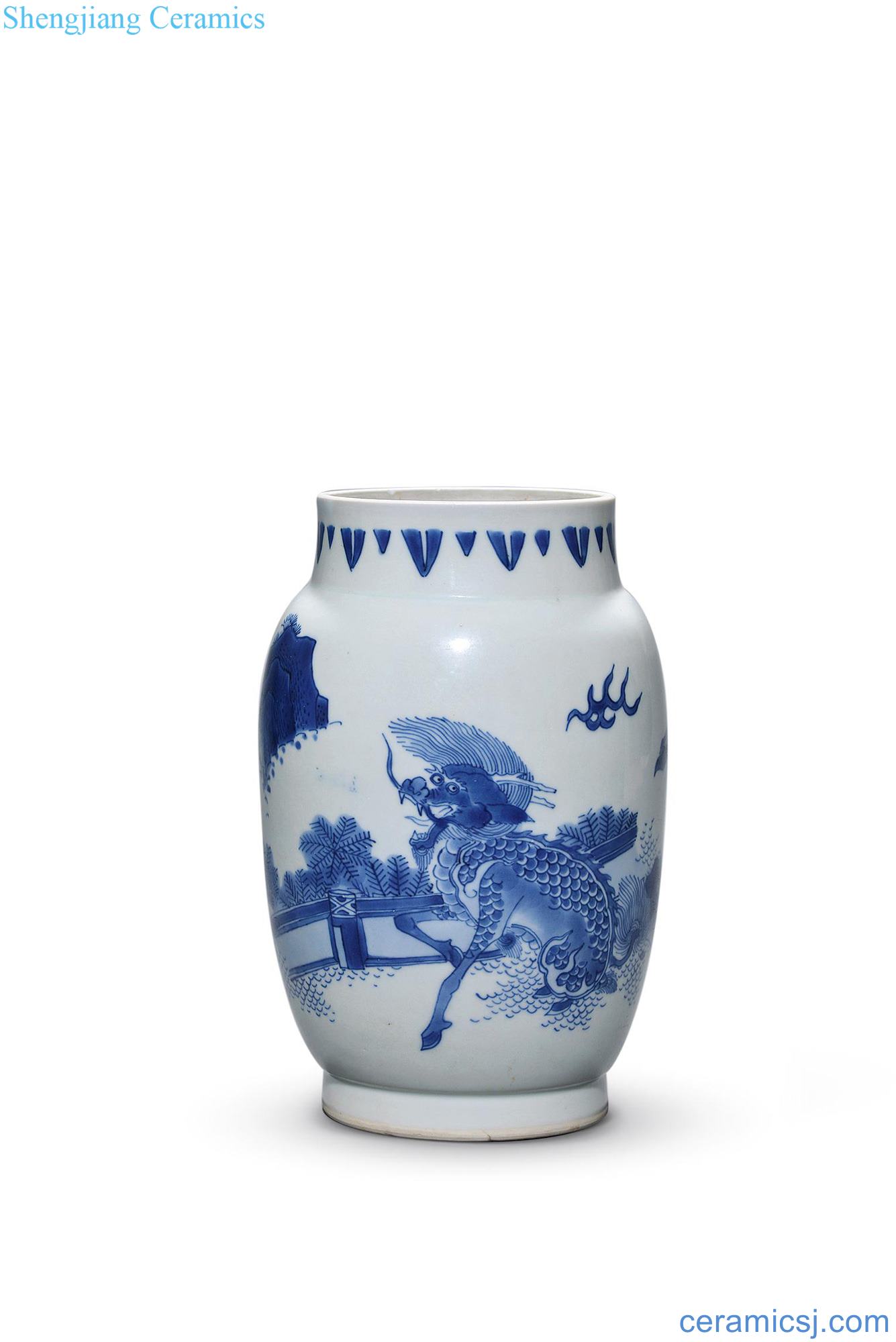 The late Ming dynasty Blue and white unicorn lotus seeds cans