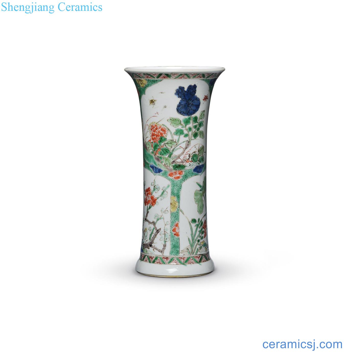 The qing emperor kangxi Colorful flower vase with flowers