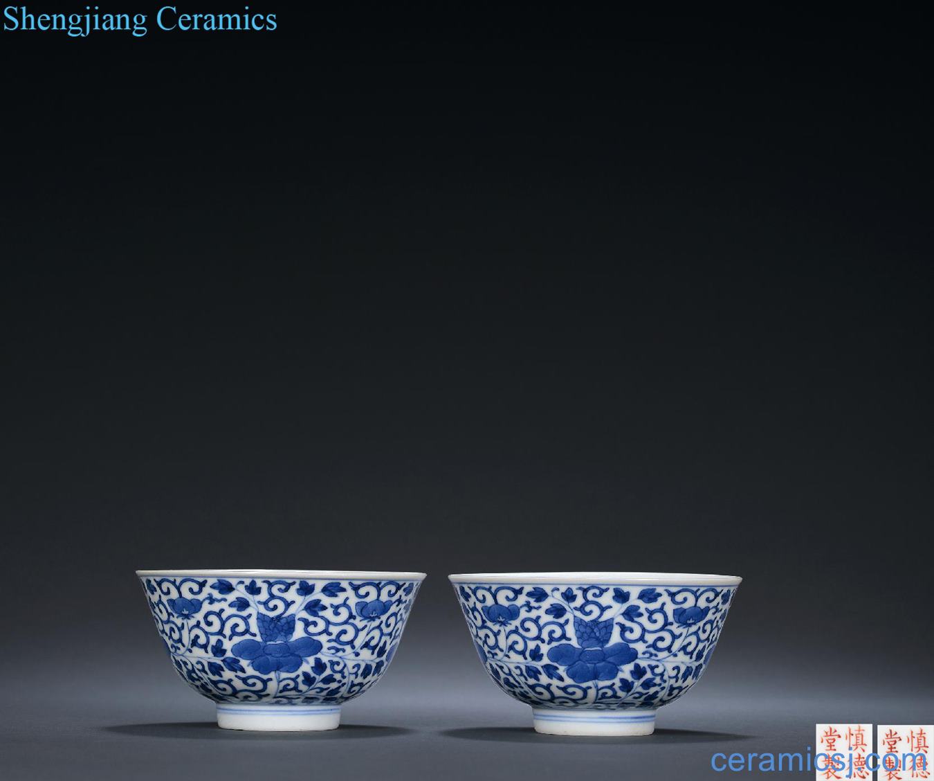 Qing daoguang Blue and white tie peony bowl (a)