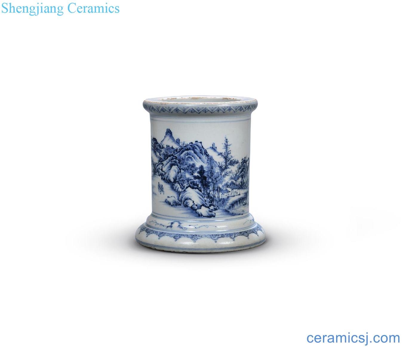 Qing yongzheng Blue and white jingshan water brush pot