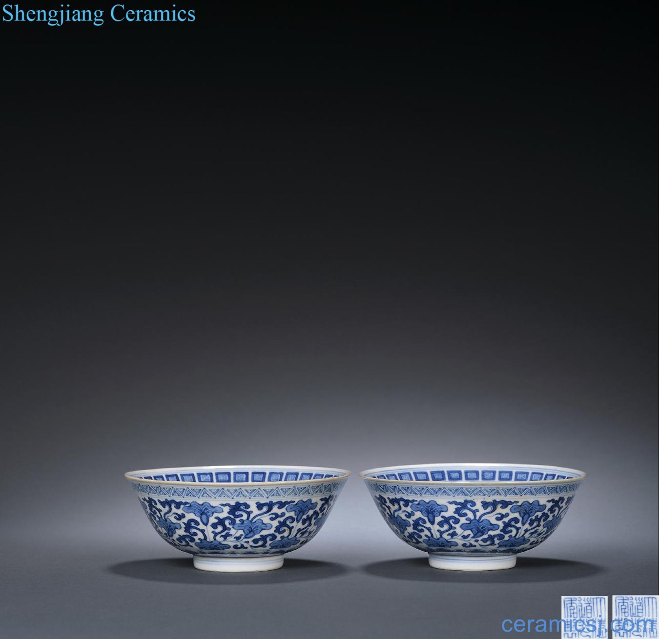 Qing daoguang Blue and white tie up branch flowers round pattern within the bowl (a)