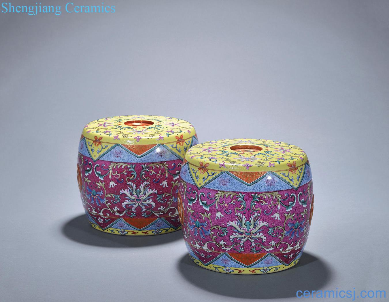 Qing 19th century rolling way pastel treasure phase flower copper cash wen ying hand (a)