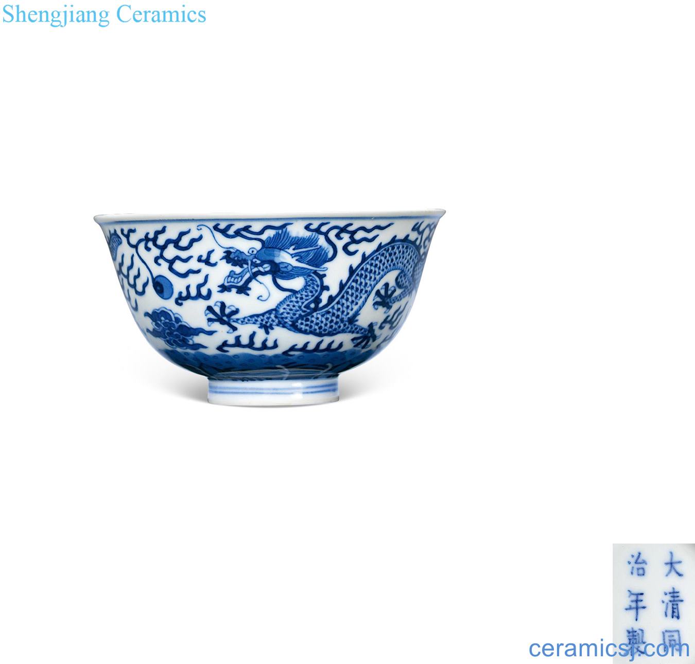 dajing Blue and white ssangyong bead green-splashed bowls