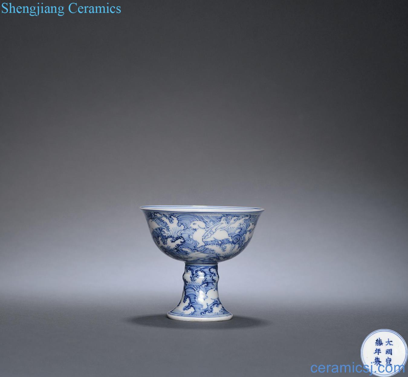 The late Ming dynasty Blue sea footed cup eight weird
