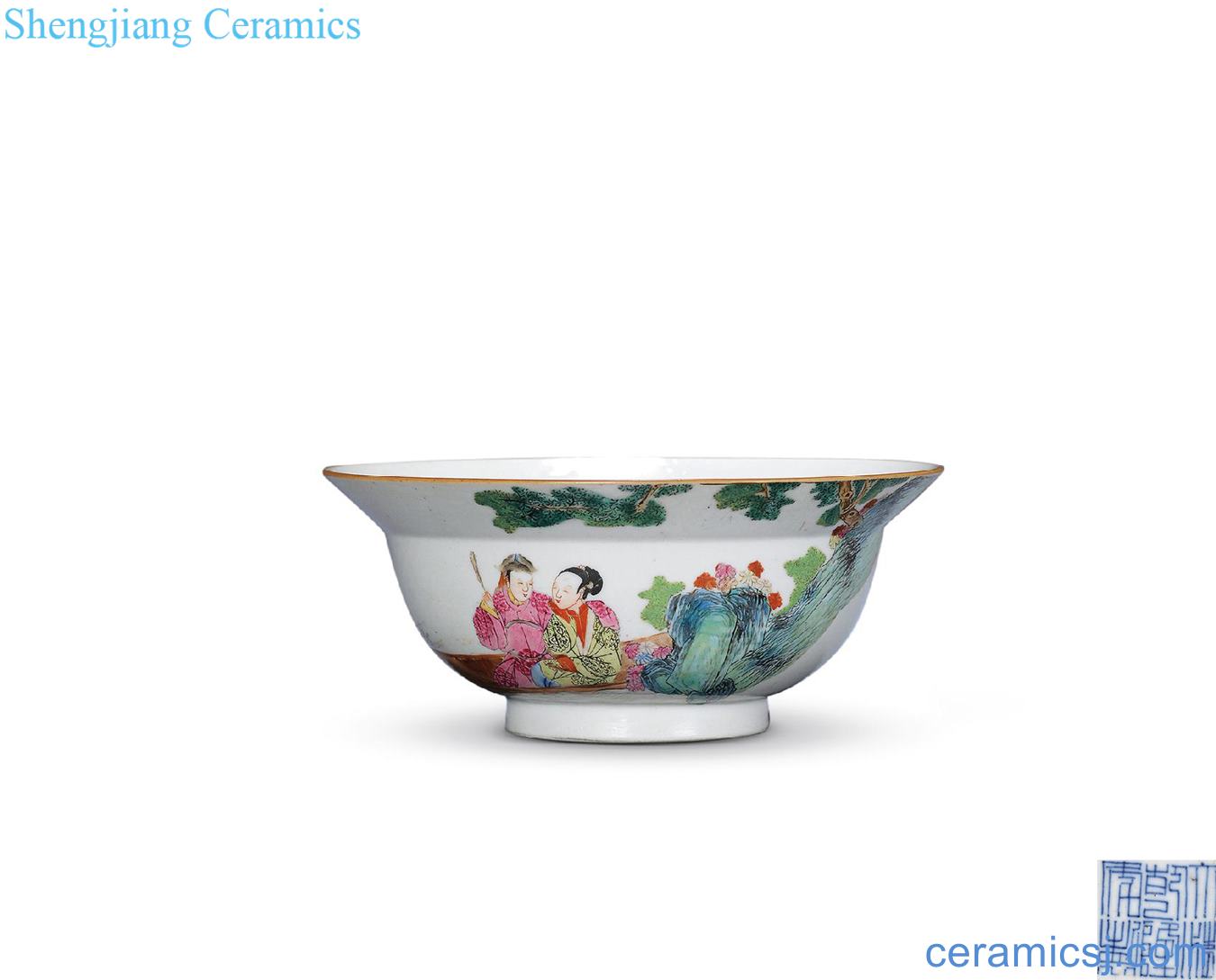 Qing qianlong pastel character poems or bowl