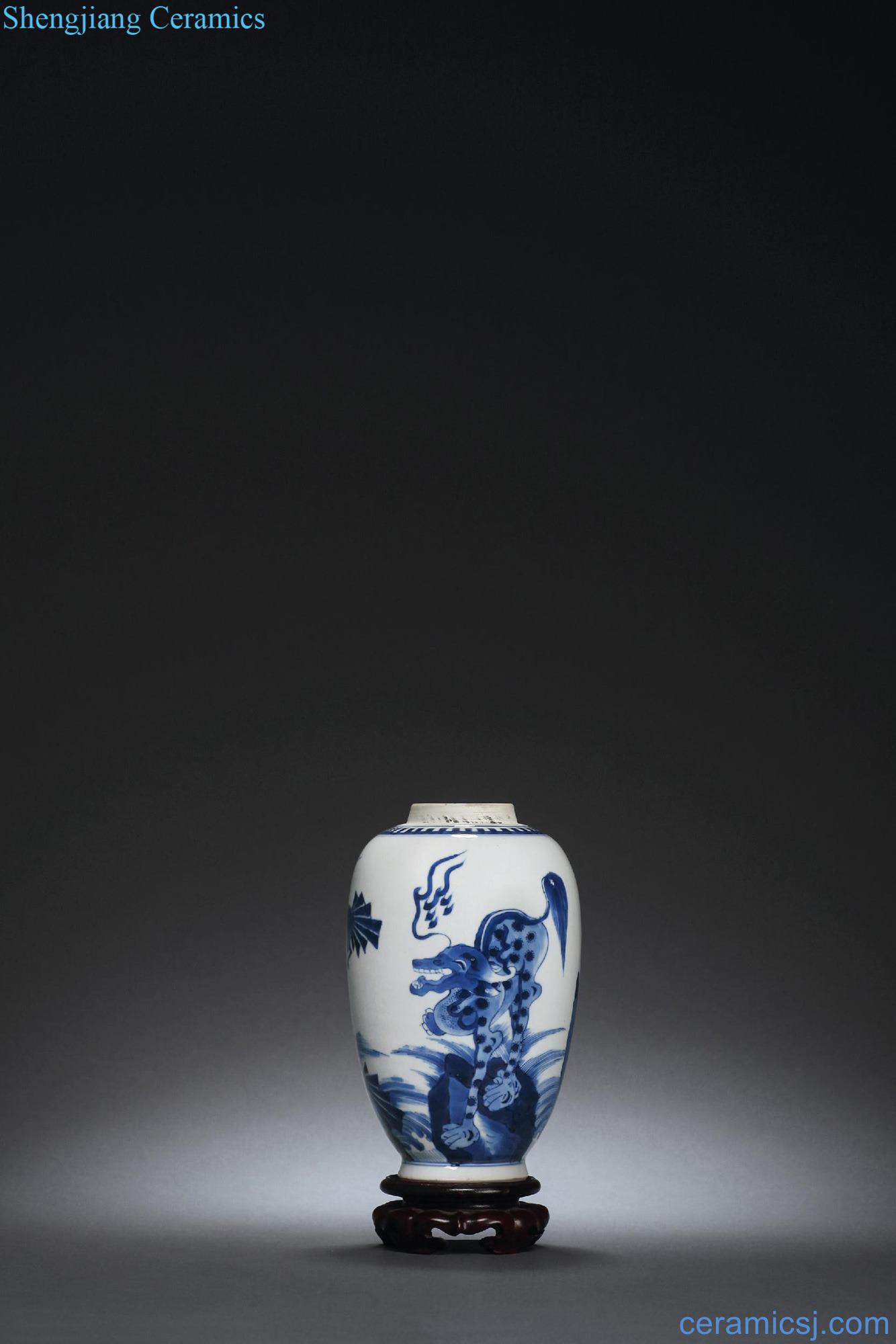 The qing emperor kangxi Blue and white unicorn benevolent bottles