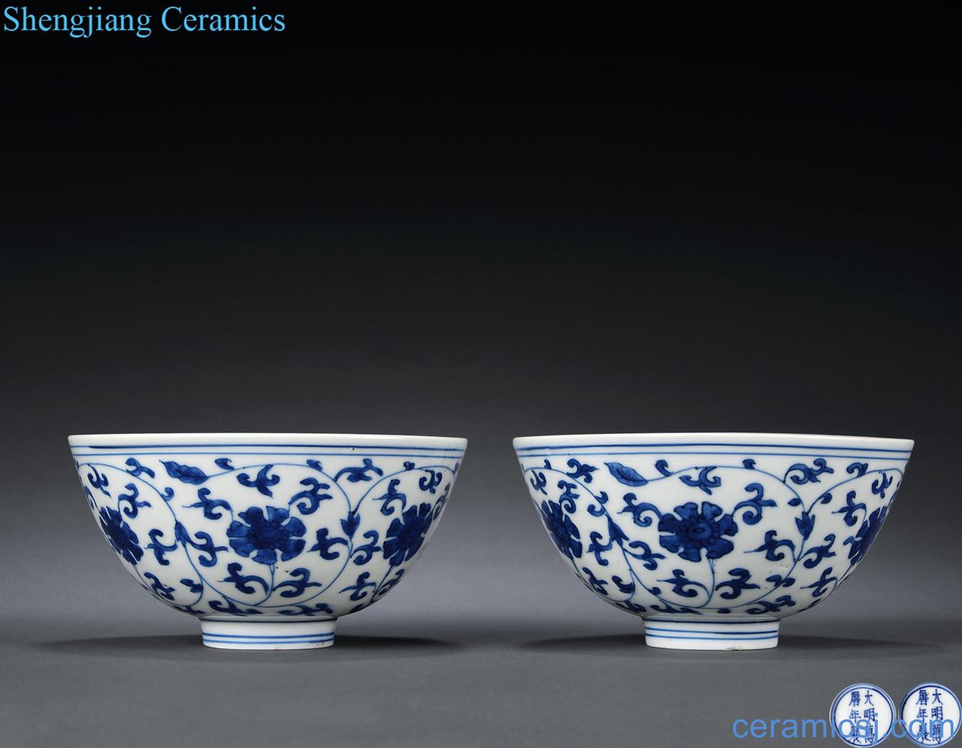 Ming wanli Blue and white tie up lotus flower bowl (a)