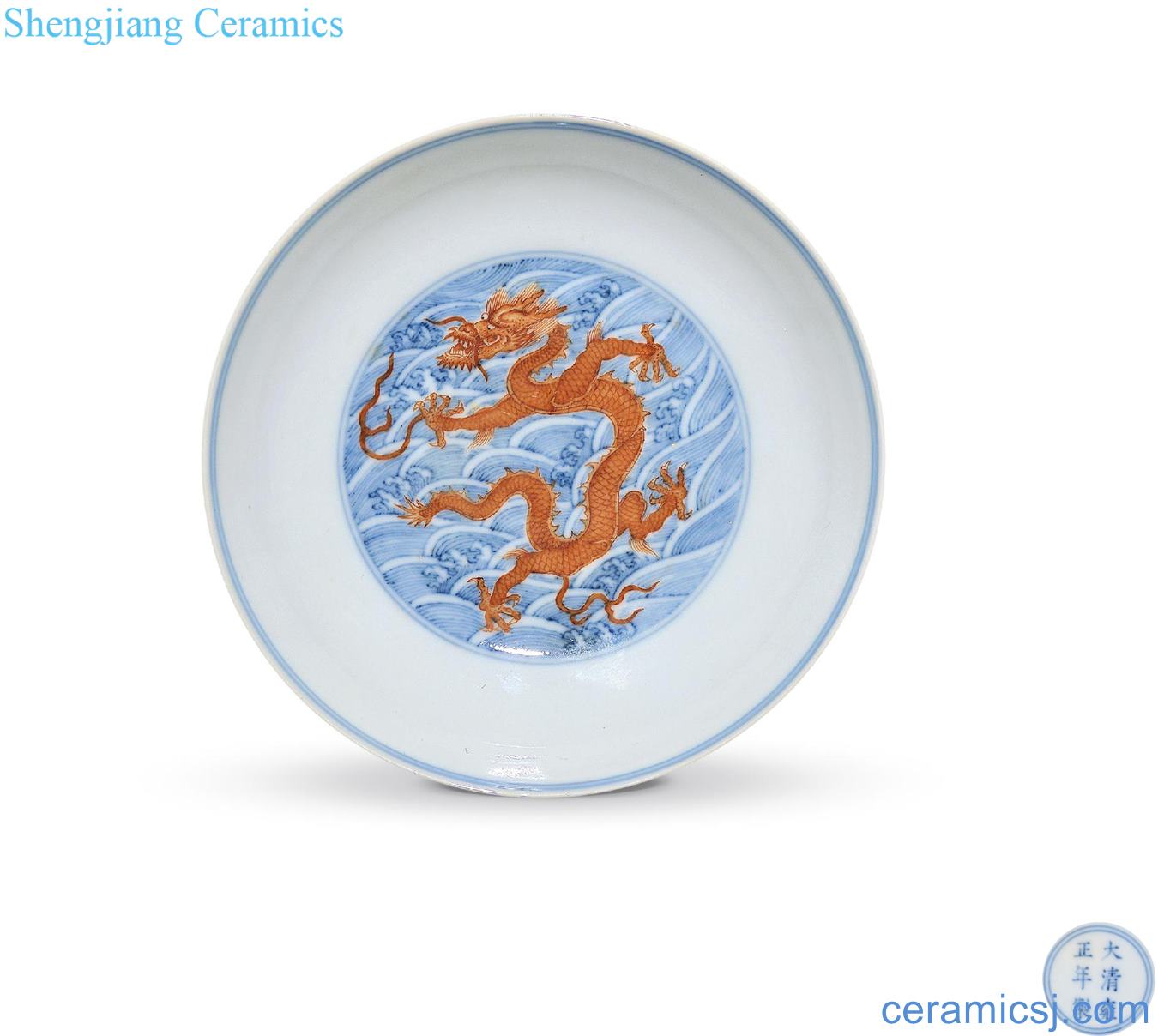 Qing yongzheng Blue and white alum red tray