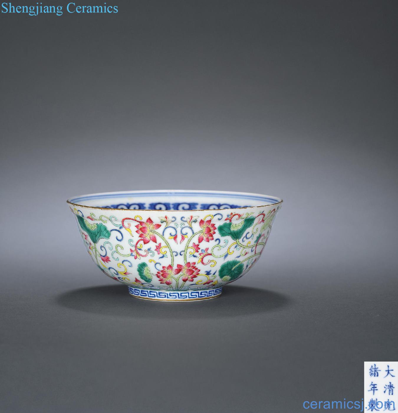 In the reign of qing emperor guangxu outside pastel blue lotus pattern bowl