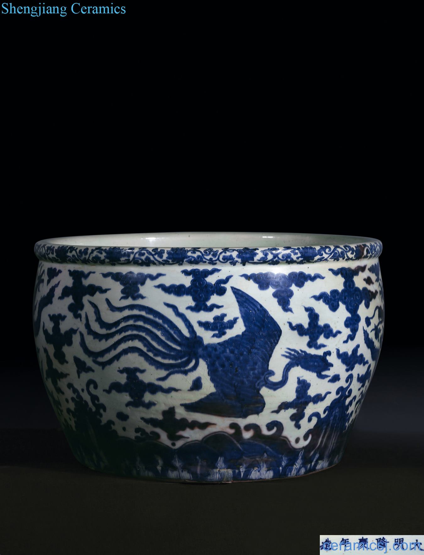 Ming longqing Blue and white in extremely good fortune seawater hill grain big crock