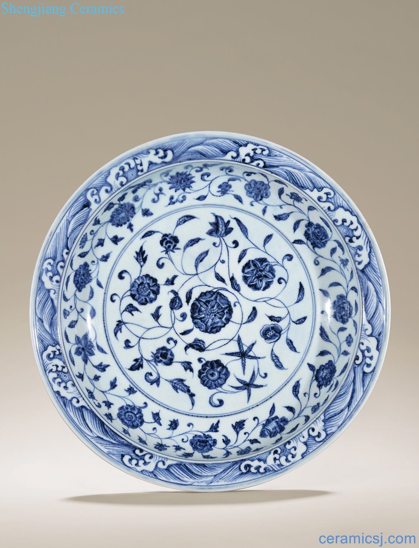 Ming yongle Blue and white flower grain fold around branches along the plate