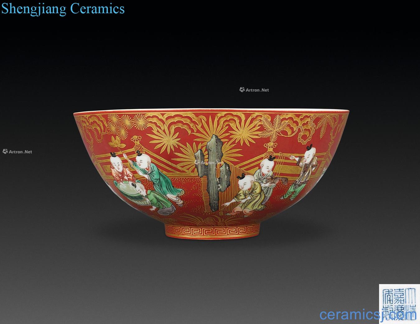 Qing jiaqing alum red color paint baby play big bowl