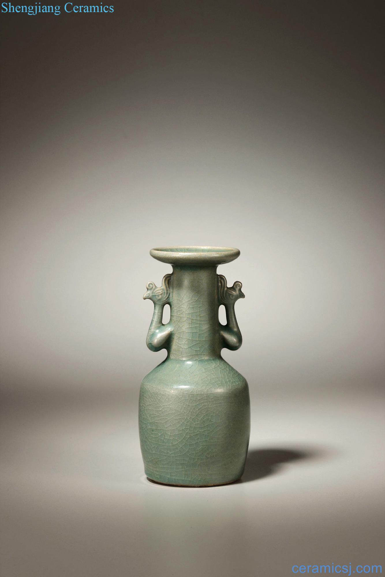 Ming Longquan green glaze vase with a double phoenix